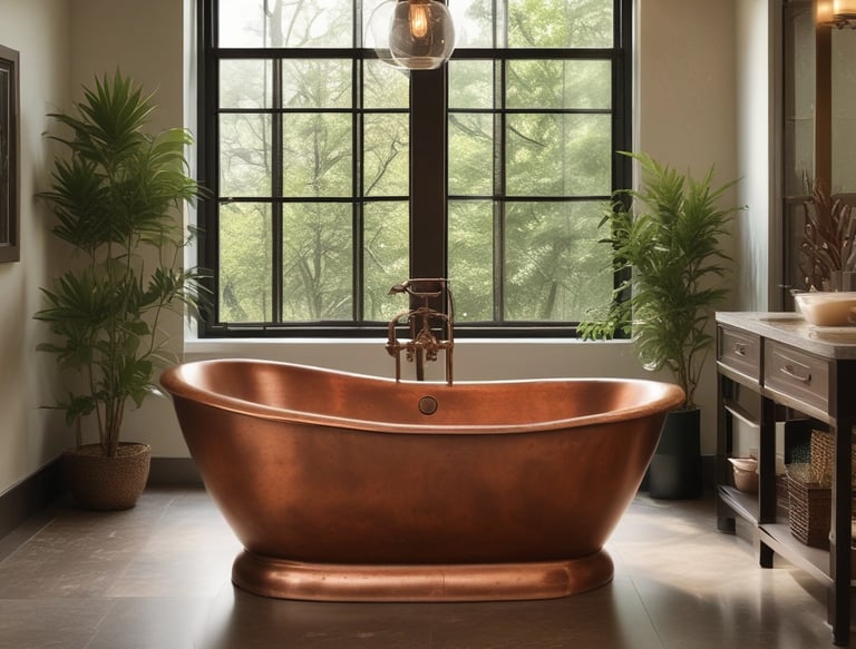 An artisanal display with intricately designed metal plates featuring elaborate engravings, ornate boxes, and various traditional items. The arrangement also includes small pyramidal souvenirs and mugs with decorative motifs, set against a glass shelf backdrop.