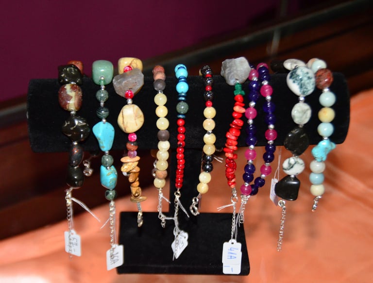 bracelets made of natural stones with hematite elements, handmade, natural stones, our designs made 