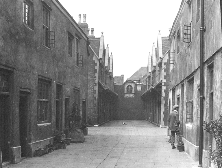 Old Market Almshouse courtyard, including additional blocks built in 1873.