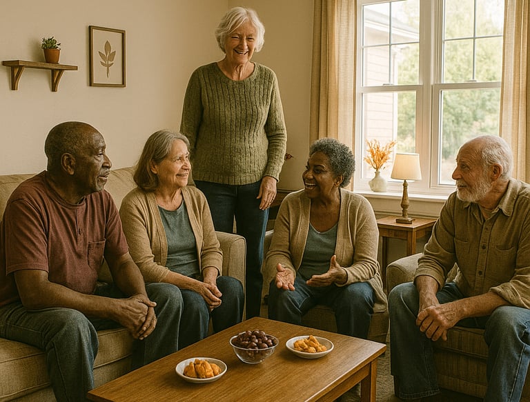 a group of people sitting around a table