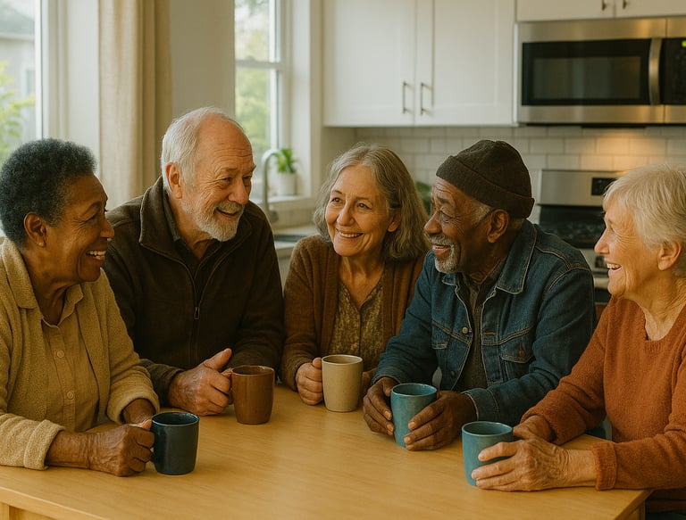 a group of people sitting around a table