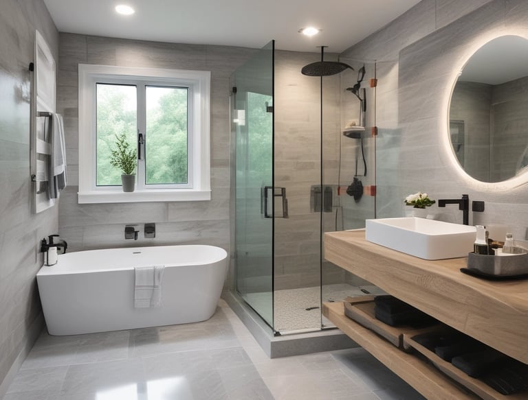 A partially constructed building extends from the back of a house, with dark gray cinder block walls and a window opening. Construction materials, such as boards and metal beams, are visible inside the structure. The original stone siding of the house is visible, and some of the bricks have been exposed. An unfinished pipe is protruding from the ground.