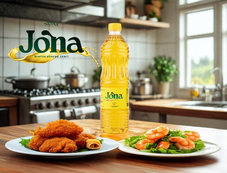 Minyak goreng Jona kemasan botol 1 liter, jernih dan berkualitas dari PT. Bejana Moerni Indonesia.