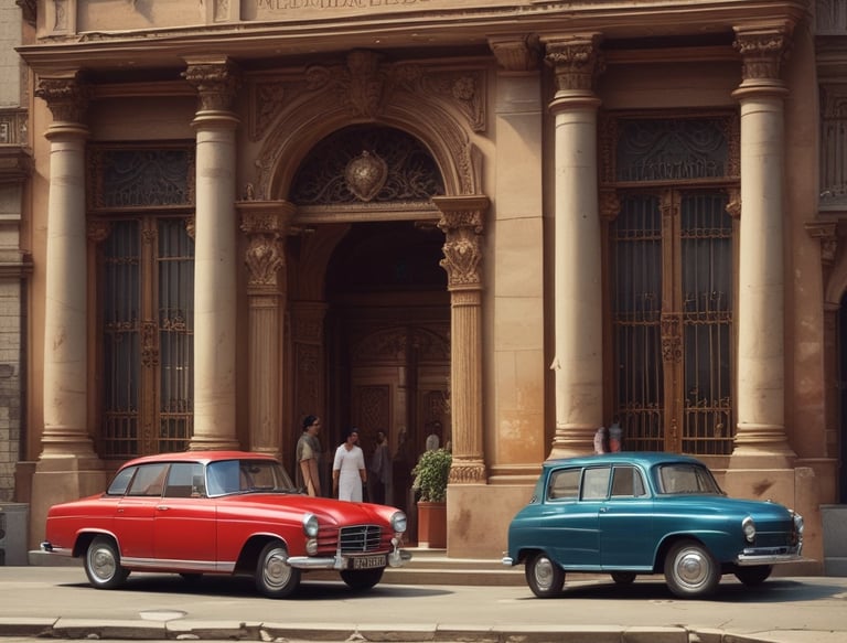 A multi-level, modern retail store with a large glowing logo on the exterior. The store features wide glass windows and numerous people inside, suggesting a bustling atmosphere. The building's architecture includes clean lines and a symmetrical design, integrating greenery outside.