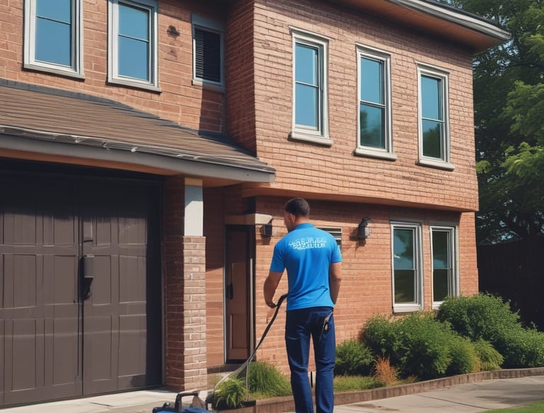 A man pressure washing a driveway.