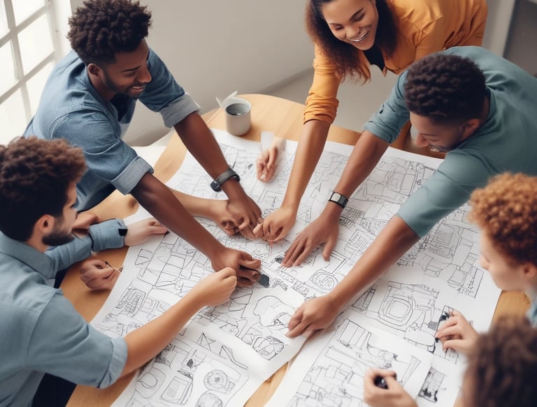 A group of people gathered around a table, where a person in the center seems to be receiving comfort or support. The atmosphere appears intimate and focused, with individuals displaying attentive body language.