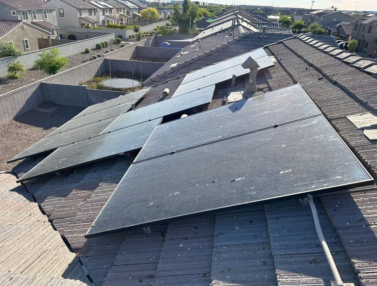 Solar panels covered in dirt with bird poop in phoenix arizona
