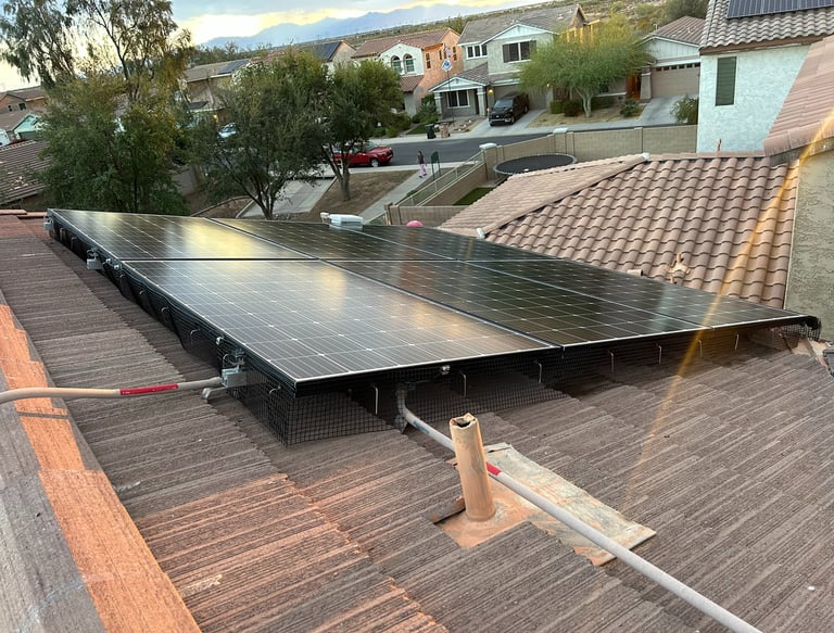 solar panel bird proofing mesh installation on tile roof Phoenix Arizona