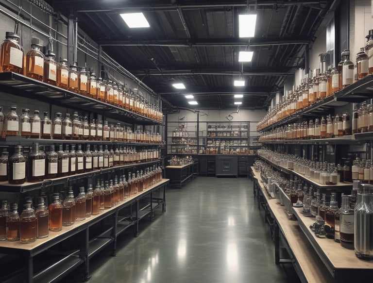 A beautifully arranged display of luxurious fragrance bottles.