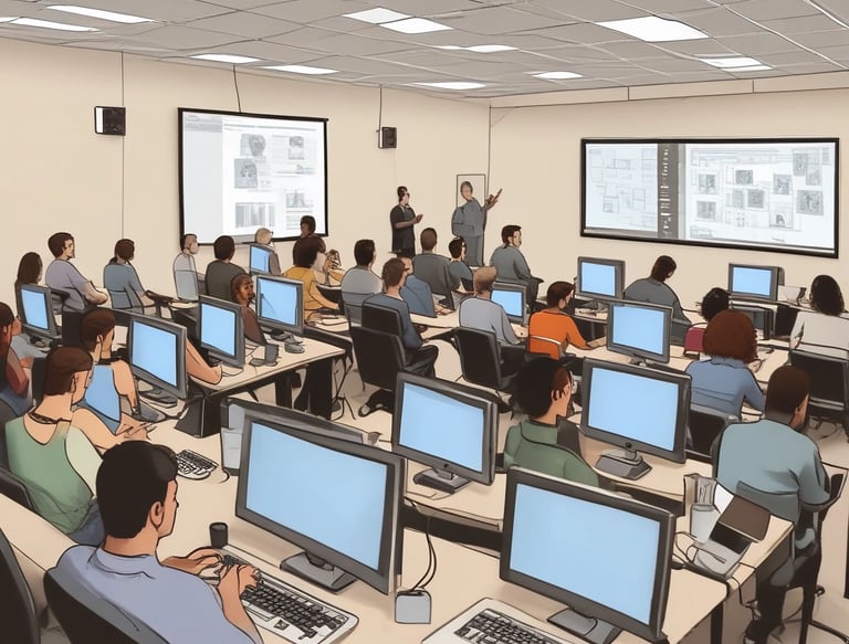 A modern building with an angular, multi-story design sits in the foreground, framed by a vast green lawn and lush trees in the background. The sky is clear and blue, contributing to a peaceful ambiance. Large letters spelling 'IITG' are visible in the landscape.