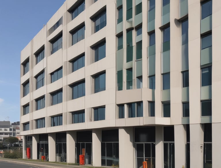 A dimly lit street scene at night features a brick building with a neon sign displaying the words 'INCOME TAX' in red and 'NOTARY PUBLIC' in green. A streetlight illuminates the space immediately around it, creating a contrast with the dark surroundings.