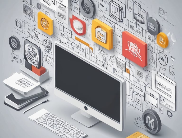 A computer screen displaying web design content and code side by side. The left side features text describing a product designer's work and experience, while the right side shows colorful, highlighted code lines on a dark background.