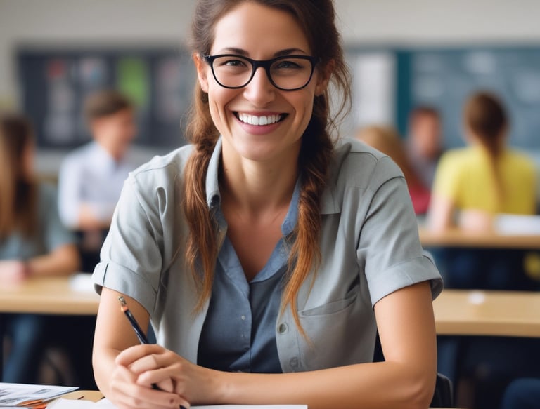 A person wearing a bright red industrial jacket with reflective stripes and a white safety helmet. They are holding a book titled 'Occupational Safety and Health Act' against a plain blue background. The person is smiling and the jacket has a logo on the chest.