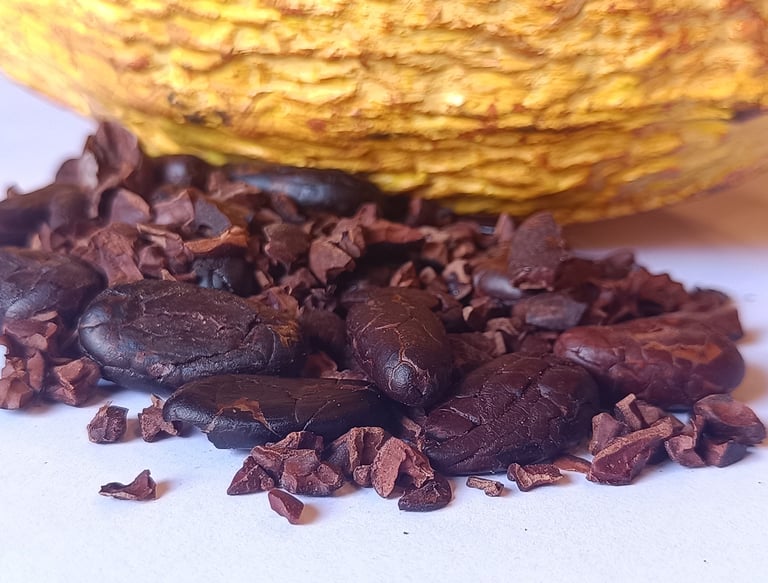a cacao on top of a pile of chocolate chips