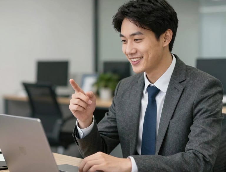 A professional consultant discussing risk management strategies with clients in a modern office.