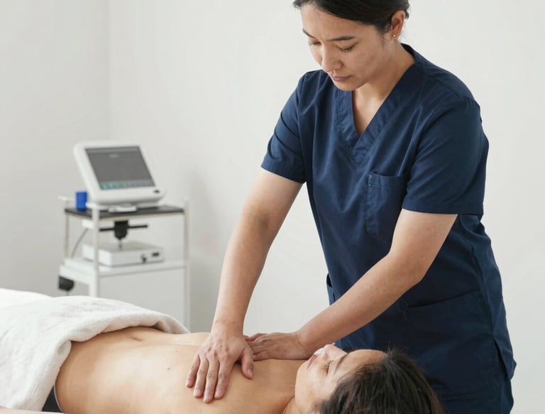 A friendly masseur warmly greeting a client at the reception desk.