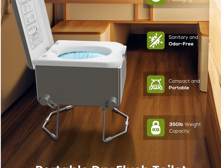 Shows the dry flush waterless toilet in a home.