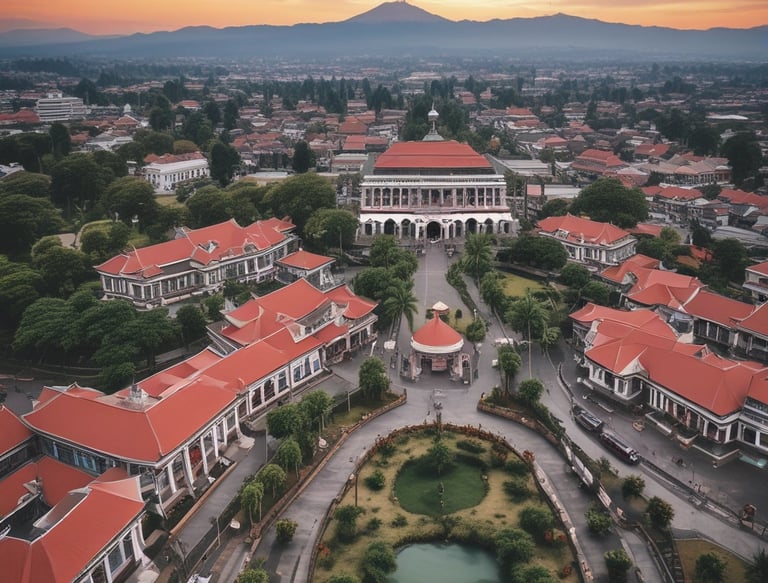 Happy traveler taking photos in front of a beautiful temple in Yogyakarta.