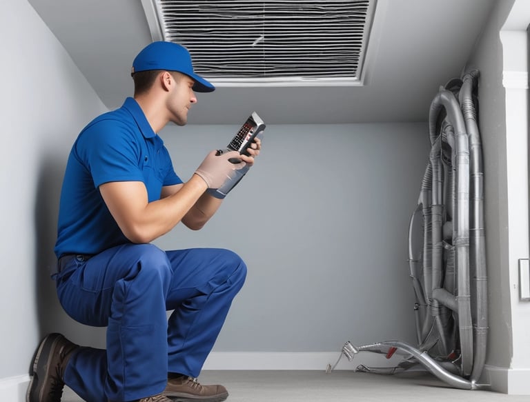 Close-up of a clean HVAC duct with sunlight streaming through a window.