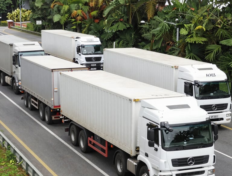 A cargo ship unloading containers at a busy port under a clear sky.