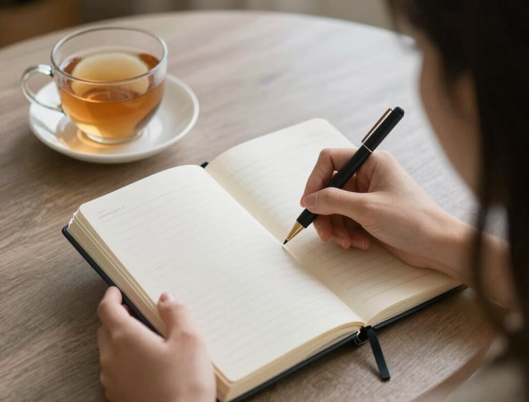 Someone sitting with tea Journaling 