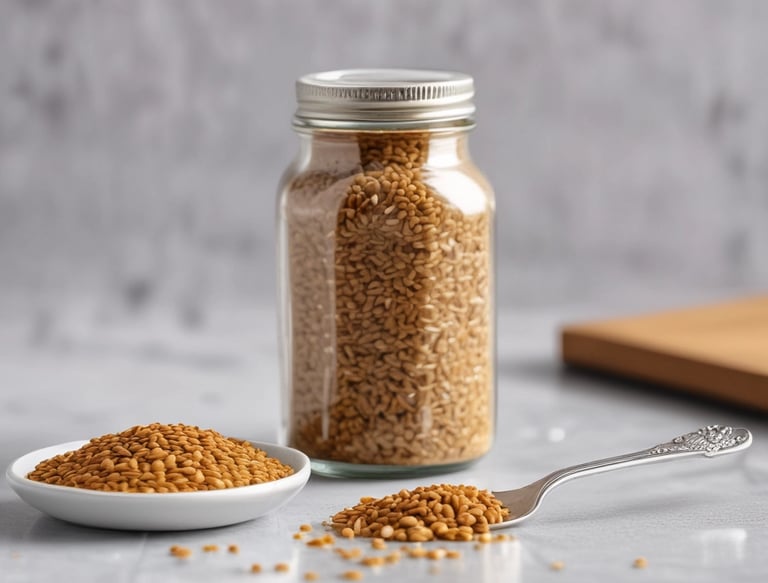 Close-up image of various natural products like teas, oils, and honey jars displayed on a wooden table.