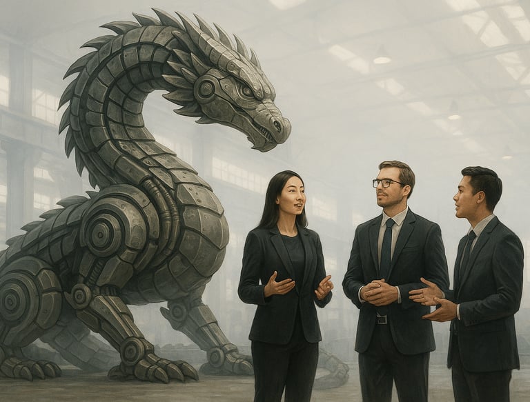 A quiet and calm dragon helping and supporting leadership team