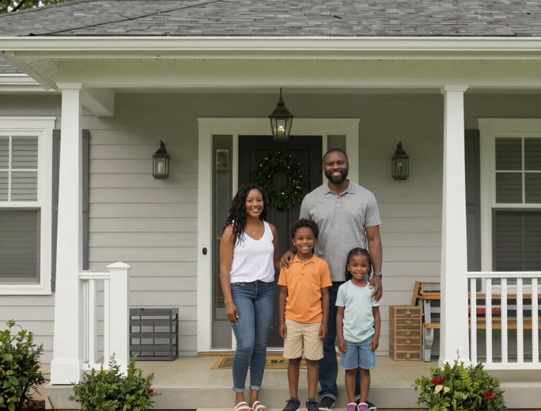 Close-up of a happy family enjoying their new home, showcasing the quality and warmth of Stratum Built's work.