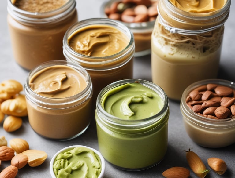 Close-up of creamy almond butter being spread on rustic bread.