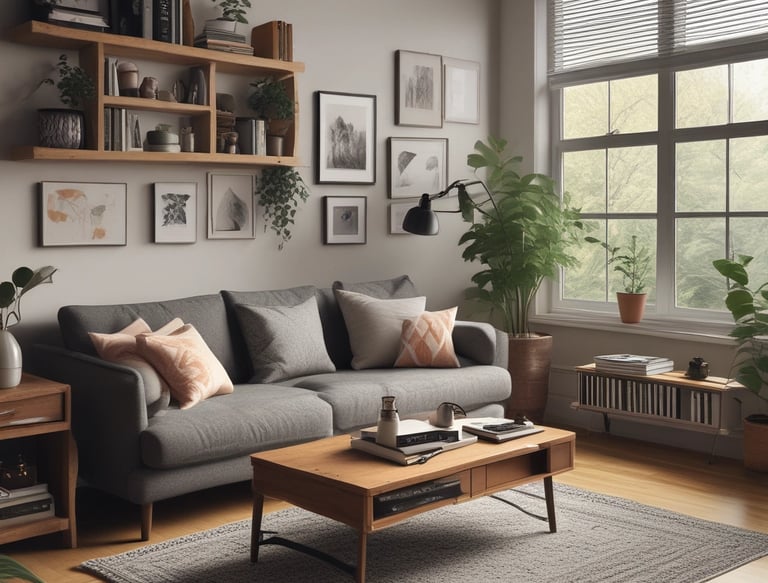 A calm, inviting home office setup with a laptop, plants, and soft lighting.