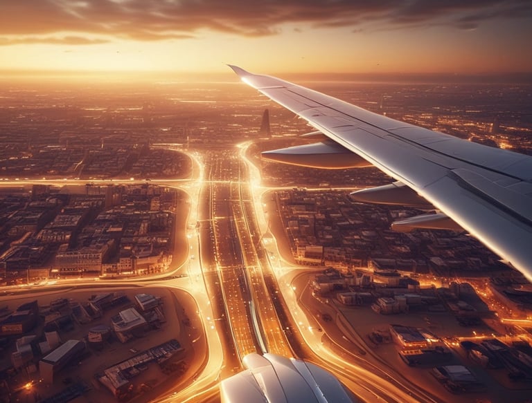 Image of a group of happy pilgrims boarding a plane for their journey.
