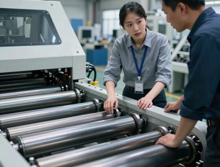 A close-up of a heavy-duty industrial machine in operation, showcasing its robust metal components.