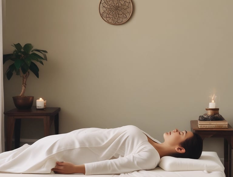 Close-up of hands gently performing a reiki healing session.