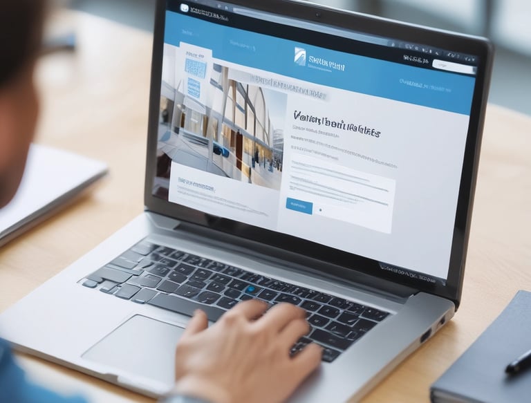 Professional banker assisting a client with loan application on a laptop in a modern office.