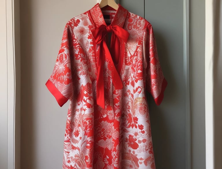 Smiling woman holding a neatly folded dress, standing in a bright, stylish dry cleaning shop.