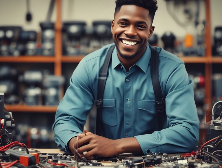A skilled technician working carefully on metal machinery in an industrial workshop.