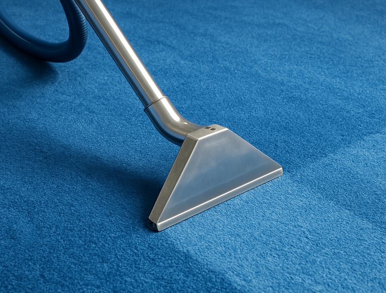Team members happily cleaning a luxurious carpet inside a sleek Los Angeles apartment with palm trees visible outside.