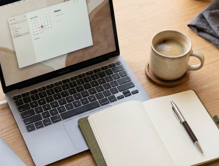 Clean workspace with laptop, notebook, and coffee representing starting a beauty business journey