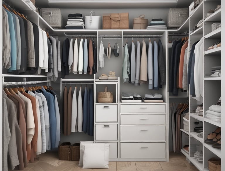 Close-up of stylish storage boxes and shelves neatly arranged in a modern home.