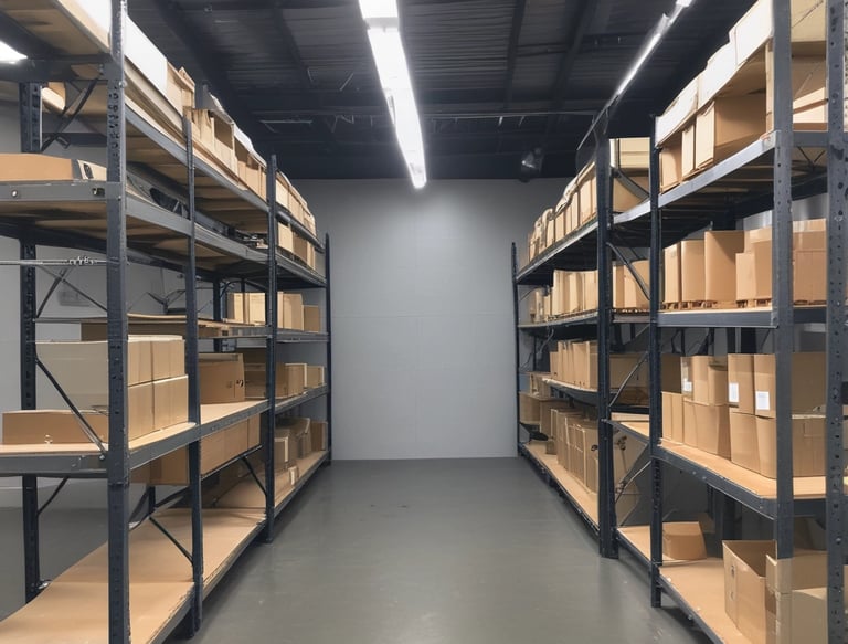 Photo of a well-organized warehouse filled with electrical supplies ready for shipment.