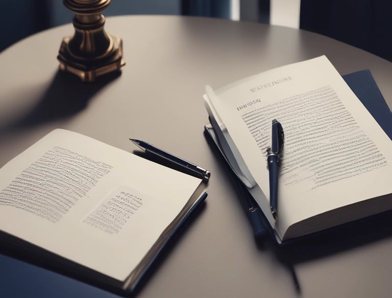 A professional workspace with legal books and a laptop displaying editorialtoletum website.