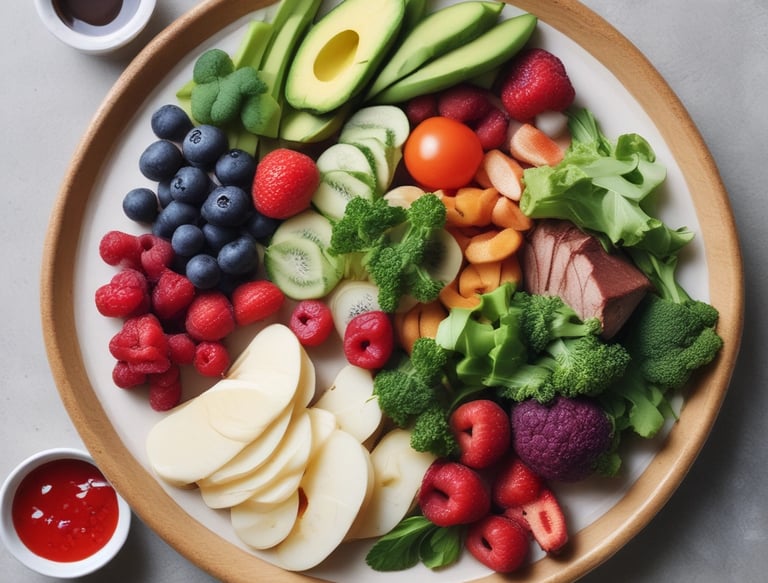 Close-up of a colorful, homemade salad bowl with vibrant, fresh ingredients.