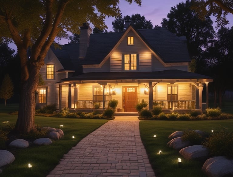 A beautifully illuminated pathway showcasing Glowpath lighting's outdoor fixtures.