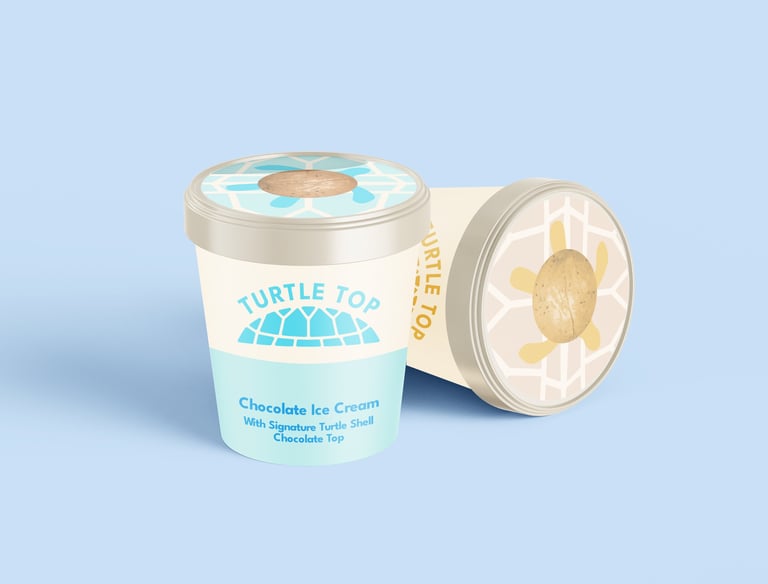 Ice cream tubs for the brand Turtle Top