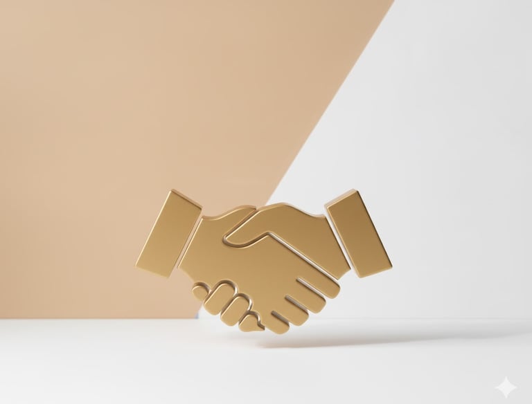 a gold colored handshakt of two hands holding hands