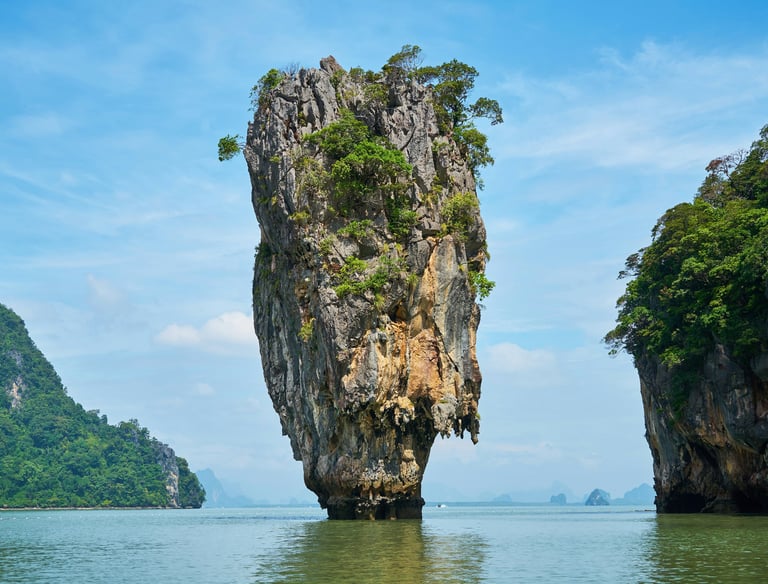 James Bond Island limestone rock formation near Phuket, a popular sightseeing tour in Thailand