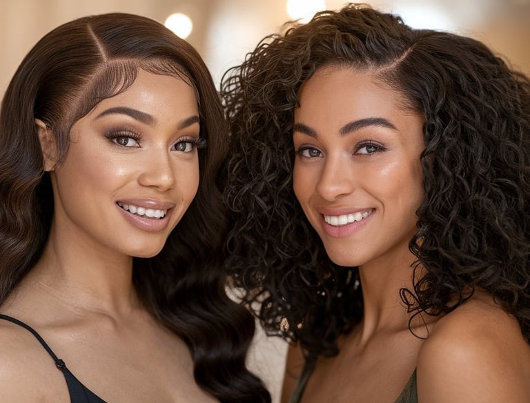 Imagine two stunning Black women, each confidently rocking a different protective style—one showcasing a flawless, sleek lace