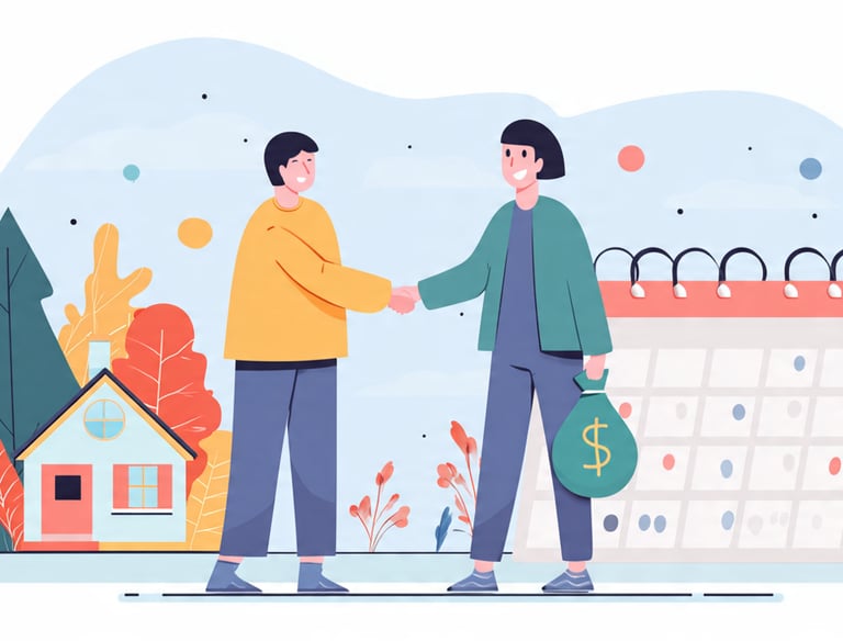 Vector illustration of a handshake and calendar symbol representing closing and getting paid.