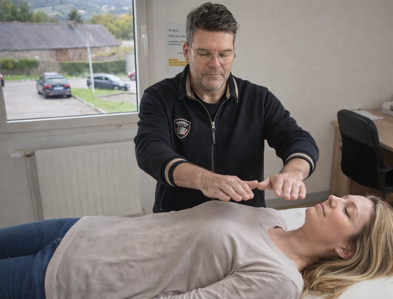 Thomas Beaucher en pleine séance de soins énergétiques
