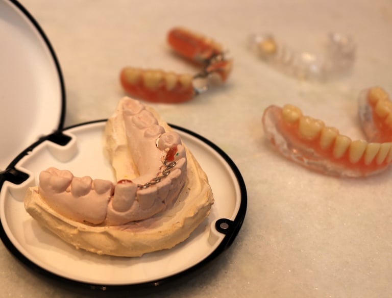 a plate with a tooth prosthesis